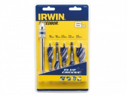 IRWIN 6X Blue Groove Stubby Wood Bit Set 5 Piece 16-25mm + Extension
