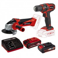 Einhell EIN4257238 TC-TK 18 Li Kit 2 Piece 18V Angle Grinder & Combi Drill Set, 1x 1.5Ah Battery, 1x 3.0Ah Battery & Fas