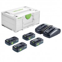 Festool 577105 SYS Energy Set with 4x 4.0Ah HighPower Batteries, Charger & Case