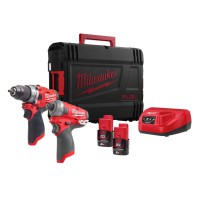 Milwaukee M12 FPP2AQ-202X 12V M12 FUEL 2 Piece Kit with 2 x 2Ah Batteries, Charger and Case