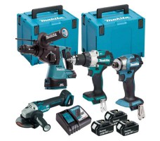 Makita DLX4195JX1 18v LXT Cordless 4 Piece Tool Kit with 3 x 5.0Ah Batteries, Charger & Case
